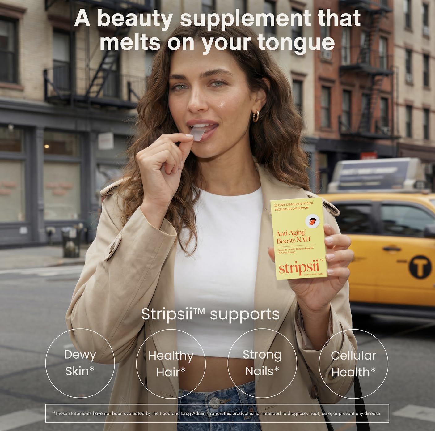 Stripsii tropical flavor strip close-up, highlighting sugar-free formula.