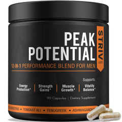 STRIVLABS Peak Potential capsules close-up for daily energy and workout support.