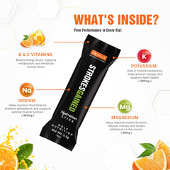 Strokes Gained Hydration orange powder dissolving in water for refreshing balance.