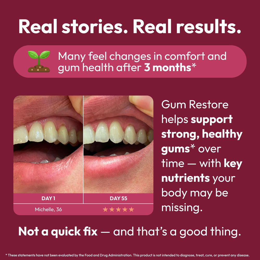 Strong Jaw Gum Restore daily-dose bottle—simple routine integration for oral wellness.