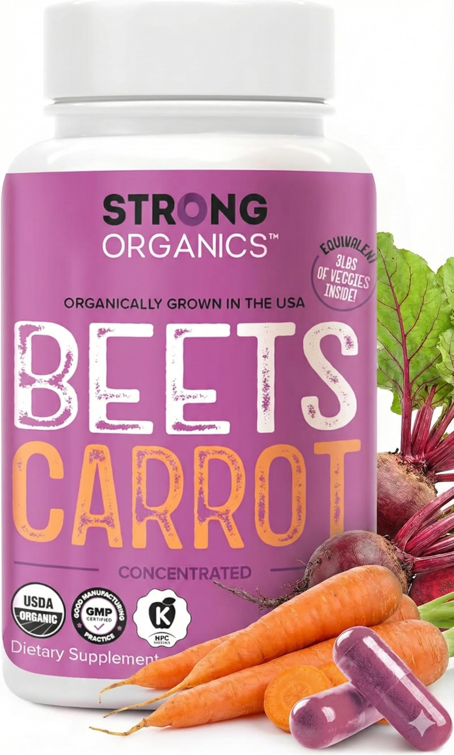 Strong Organics Beet Carrot Juice Caps bottle for a convenient daily capsule