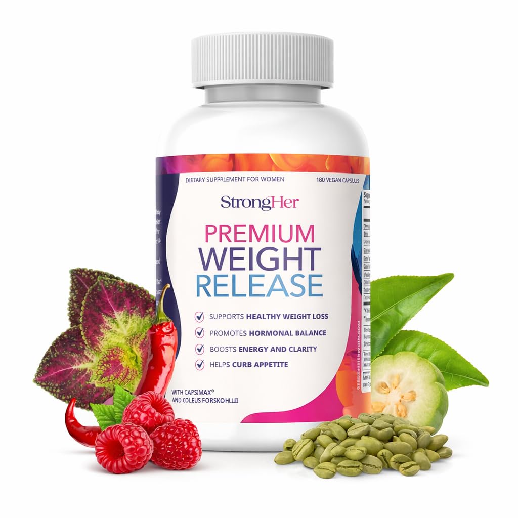 StrongHer Premium Weight Release bottle with capsules for steady energy.