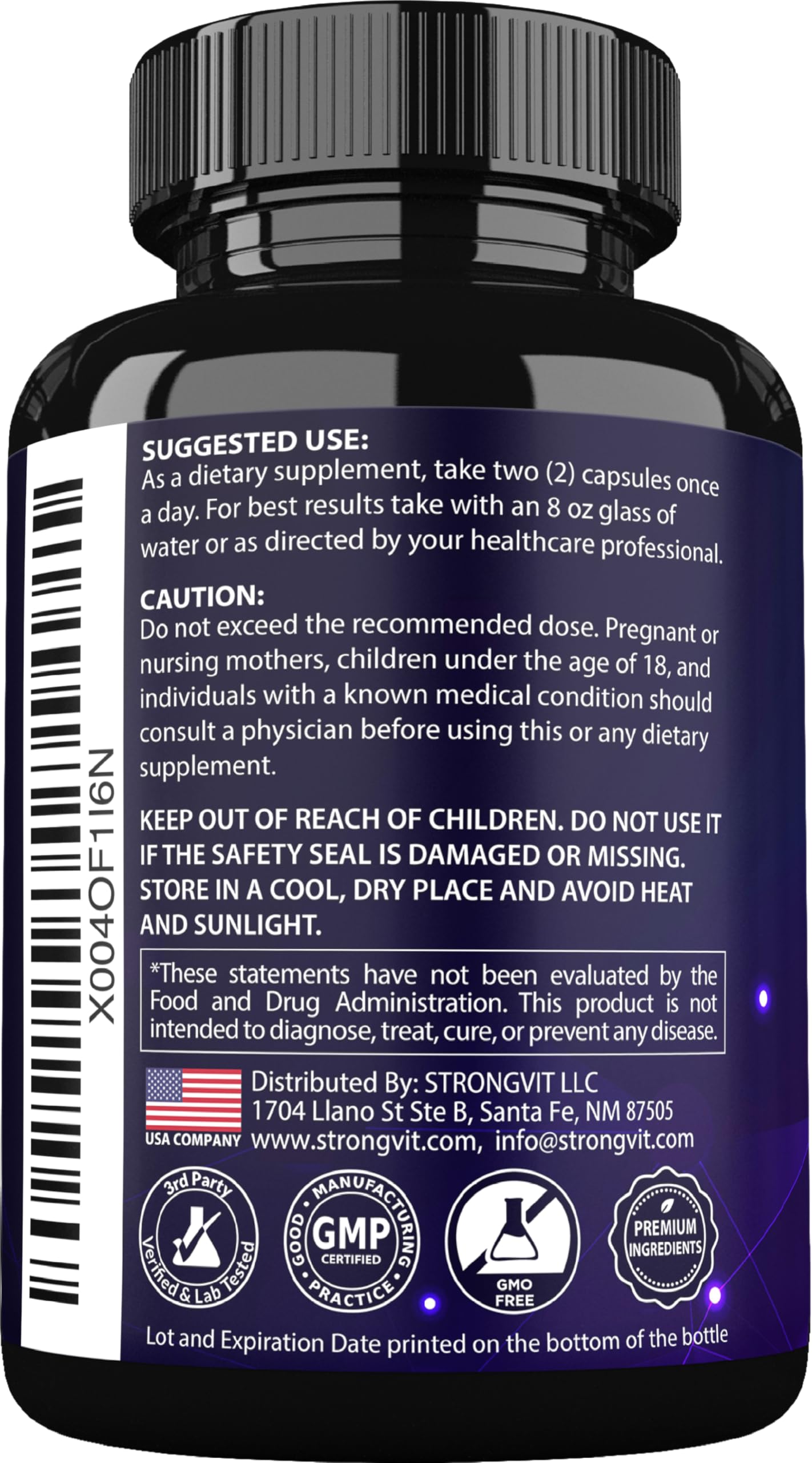 StrongVit ingredients list shows biotin collagen keratin and hyaluronic acid.