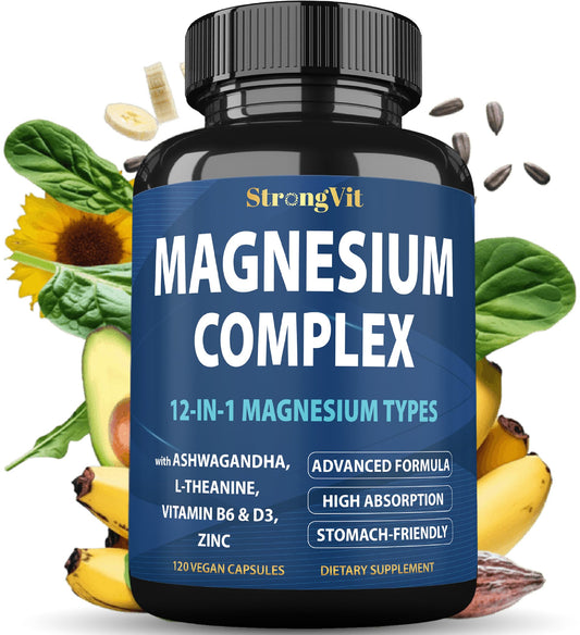 StrongVit Magnesium 12-in-1 bottle front with 1000 mg blend for daily support