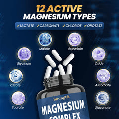 StrongVit capsules close-up showing easy-to-swallow magnesium capsules