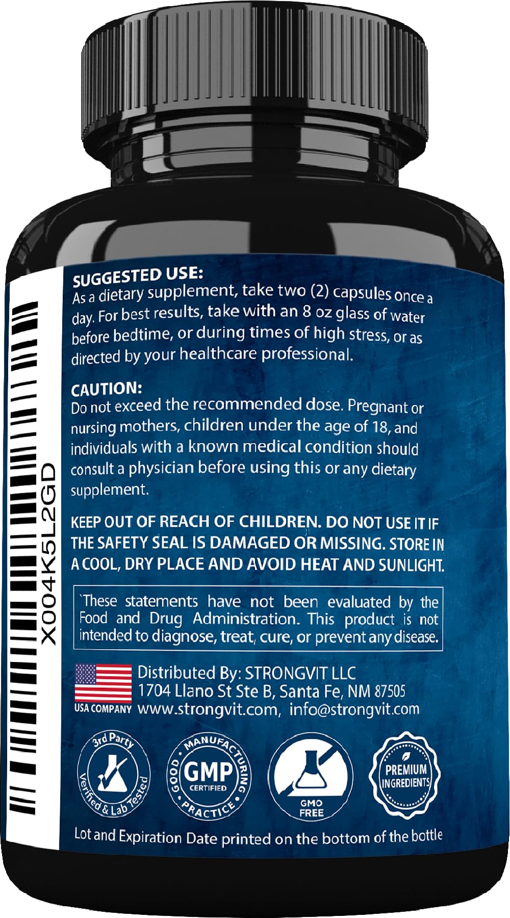 StrongVit bottle on nightstand suggesting a gentle sleep-support routine