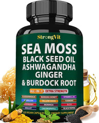 StrongVit Sea Moss bottle front for daily vitality support.