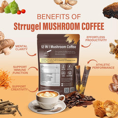 Strrugel Mushroom Coffee compact pack for travel and gym.