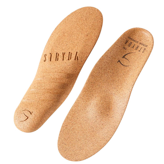 STRYDA orthopedic insoles cork sole closeup showing natural cork support for daily comfort.