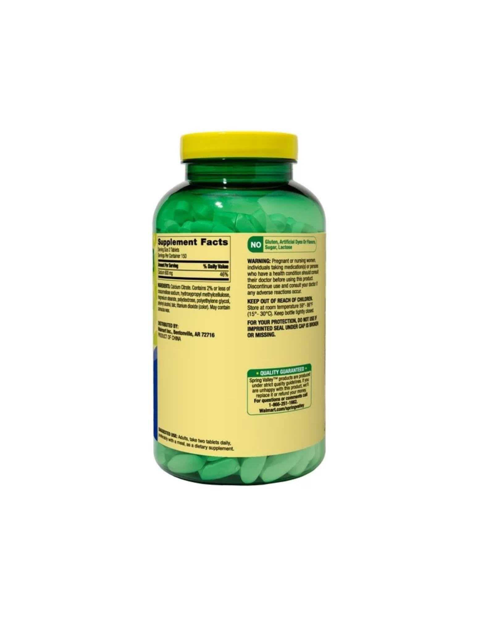 Spring Valley calcium citrate bottle on kitchen counter