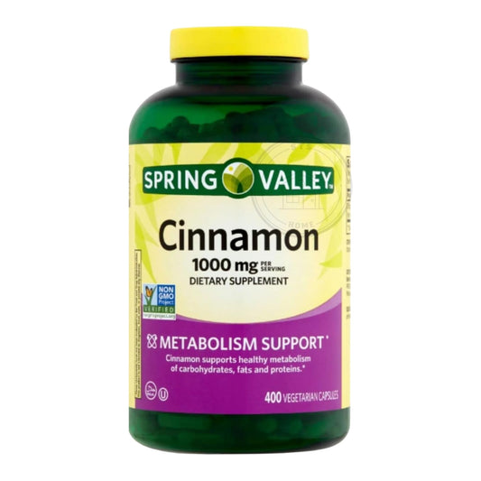 STS Home Cinnamon bottle label close-up highlighting dosage and ingredient details