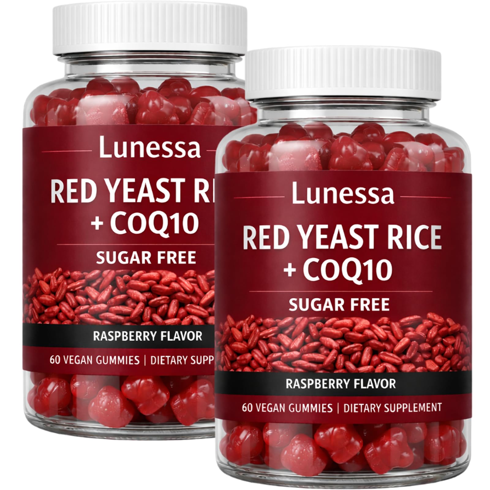 SUBMETIC Lunessa Red Yeast Rice bottle with 60 vegan gummies for daily wellness.