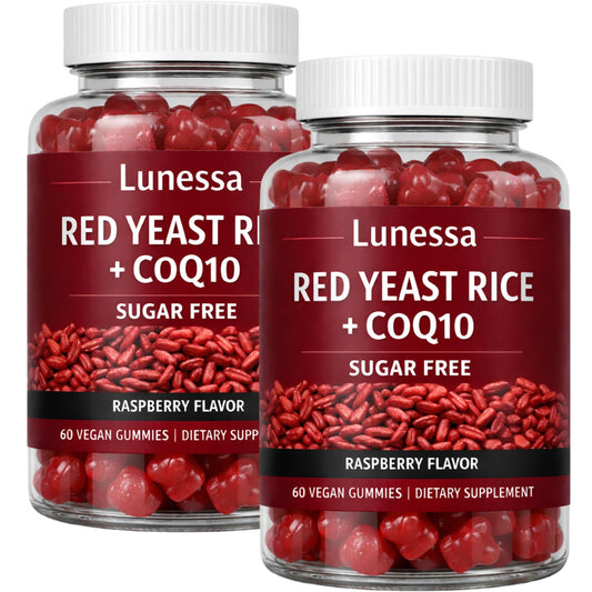 SUBMETIC Lunessa Red Yeast Rice bottle with 60 vegan gummies for daily wellness.
