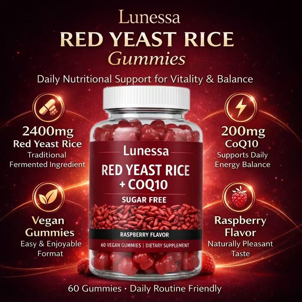 SUBMETIC Lunessa red yeast rice gummies in raspberry flavor, tasty daily supplement.