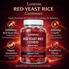 SUBMETIC Lunessa red yeast rice gummies in raspberry flavor, tasty daily supplement.