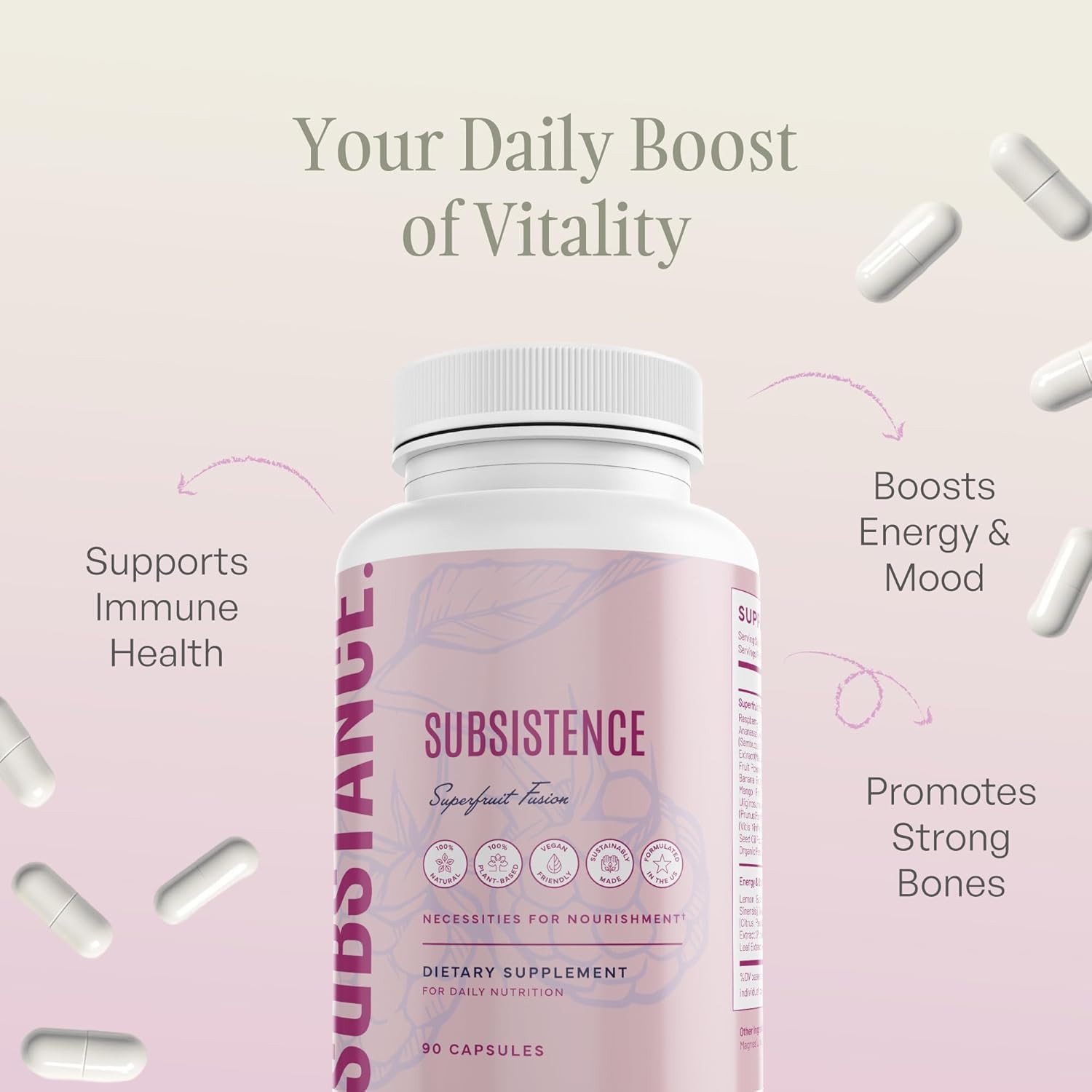 SUBSTANCE Acai-Pomegranate-Elderberry close-up; vibrant fruit blend enhances aroma and flavor.