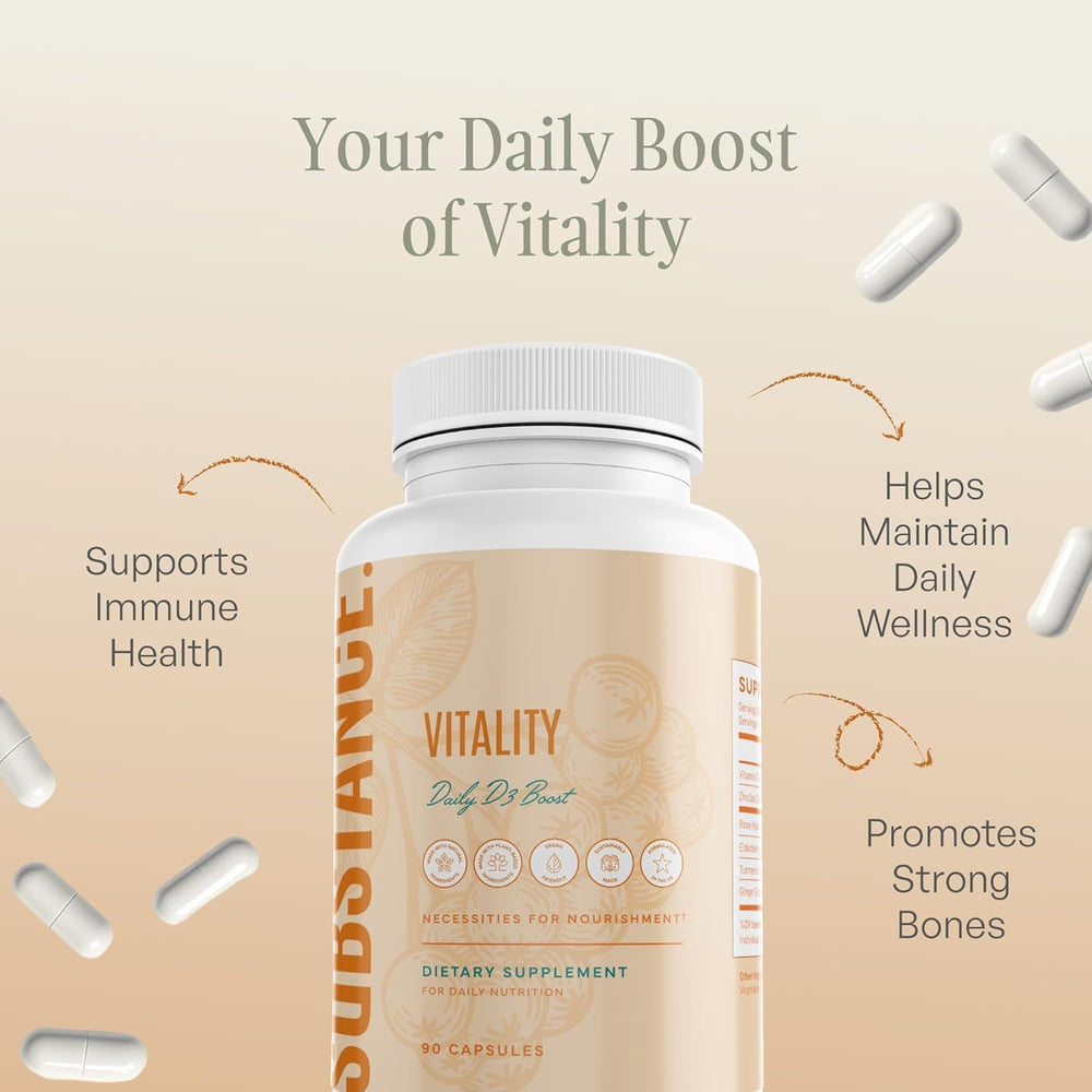 SUBSTANCE Elderberry D3 Boost bottle for immune-friendly wellness on the go.