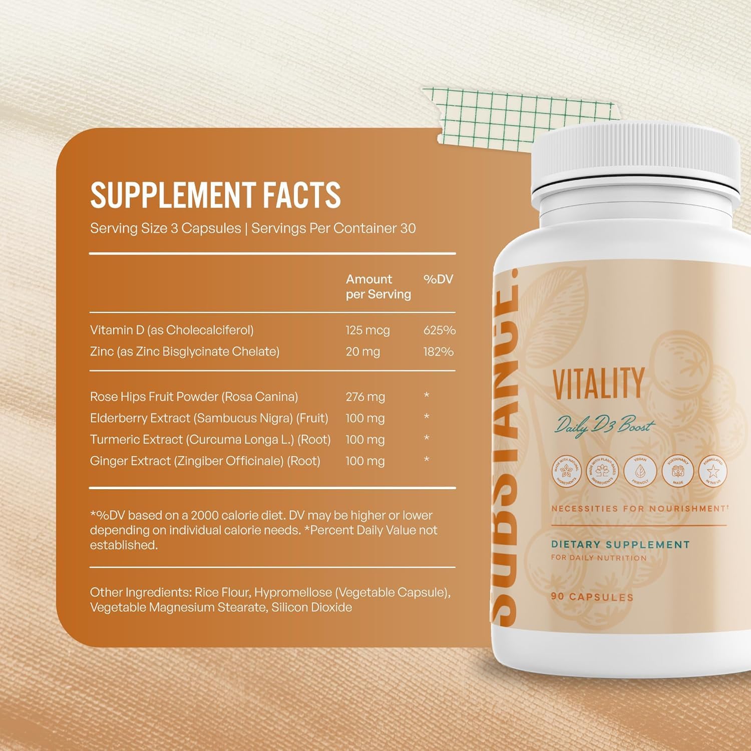 SUBSTANCE Turmeric Ginger capsules displaying traditional blend for daily vitality.