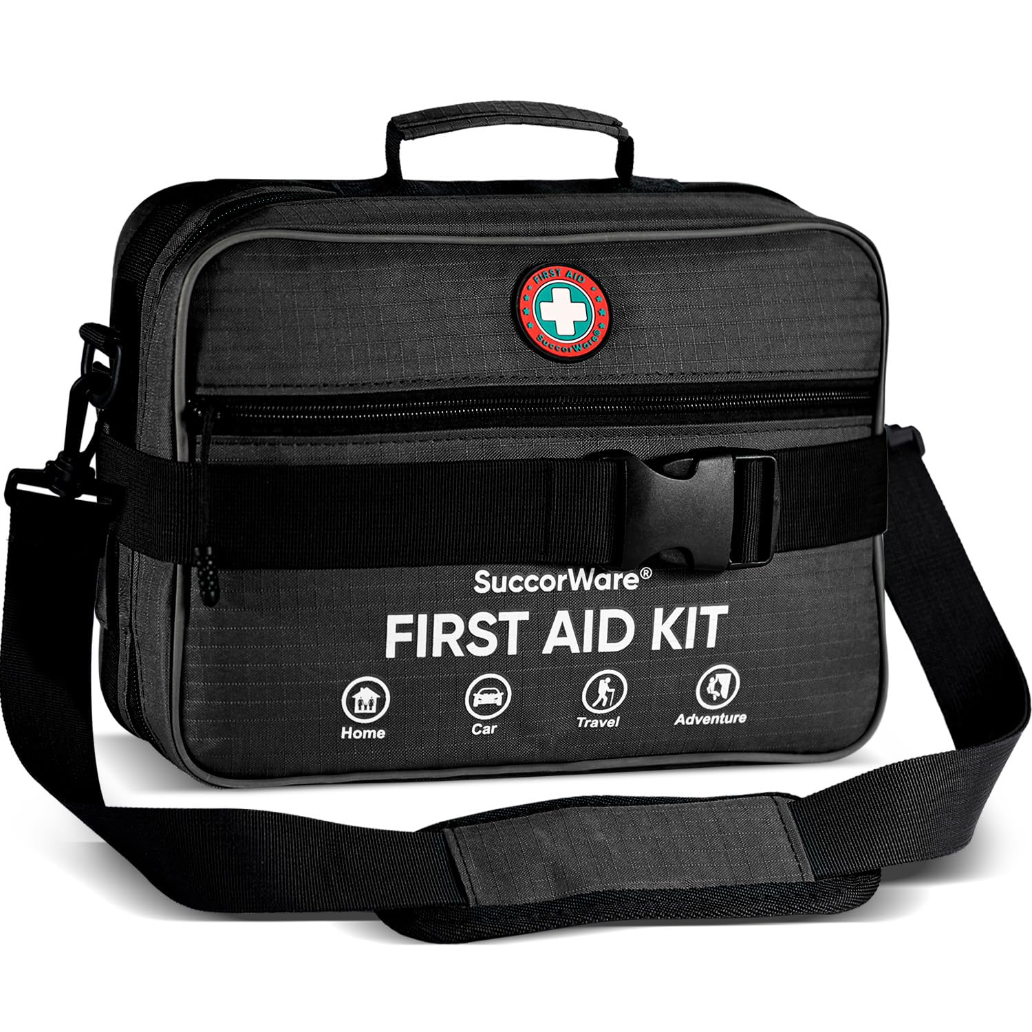SuccorWare professional first aid kit with open compartments for quick access during emergencies.