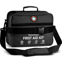 SuccorWare professional first aid kit with open compartments for quick access during emergencies.