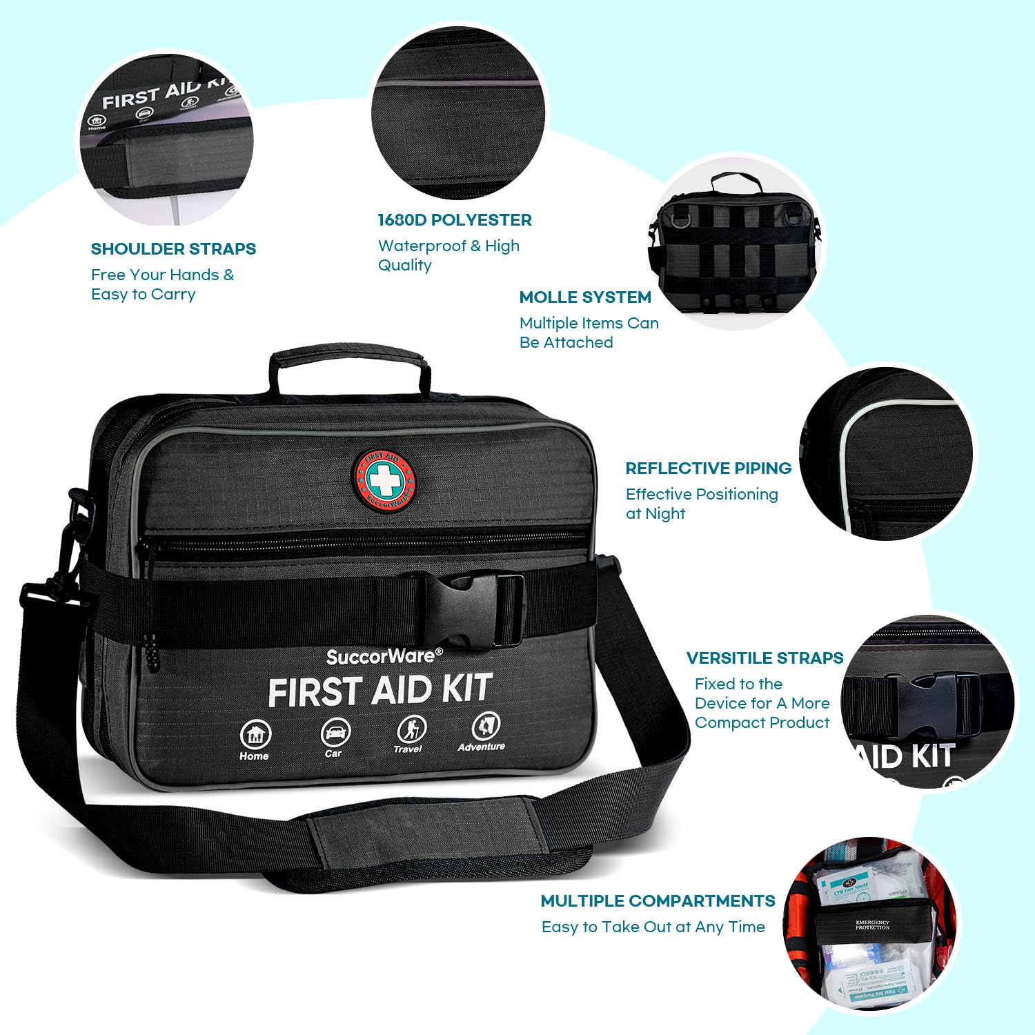 SuccorWare waterproof 1680D bag protects medical supplies in any weather.