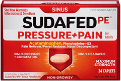 Sudafed PE Pressure + Pain caplets for adults in blister pack aiding head pressure relief