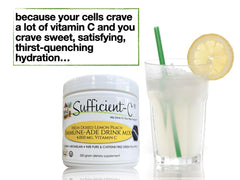 Sufficient-C lemon peach drink glass closeup with refreshing color.