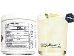 Sufficient-C lemon peach drink pour into glass highlighting vibrant flavor.