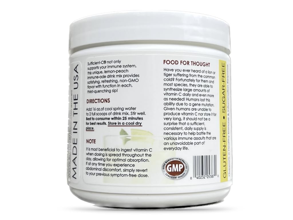 Sufficient-C sugar-free formula stevia-sweetened lemon-peach flavor