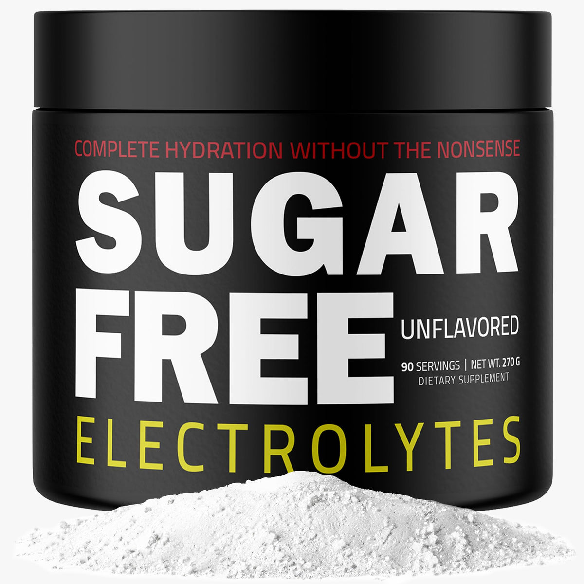 Sugar Free Electrolytes rapid hydration powder poured into a glass for quick hydration.