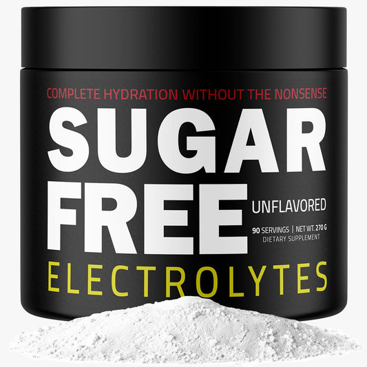 Sugar Free Electrolytes rapid hydration powder poured into a glass for quick hydration.