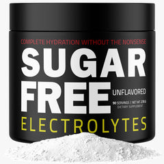 Sugar Free Electrolytes rapid hydration powder poured into a glass for quick hydration.
