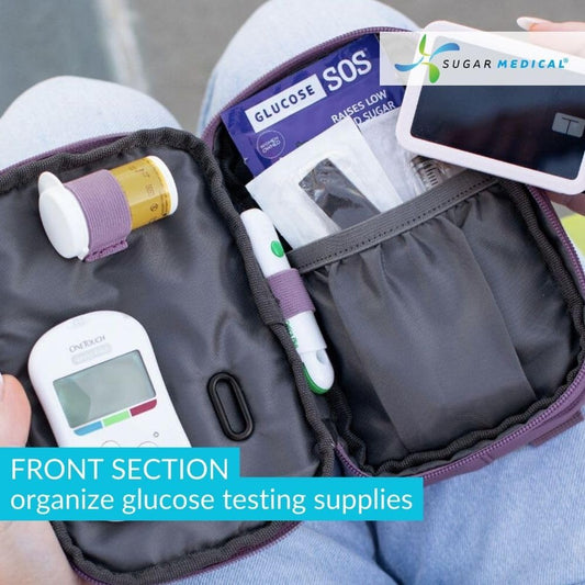 Sugar Medical insulated diabetes supply bag main compartment fits meter and lancets for organized travel