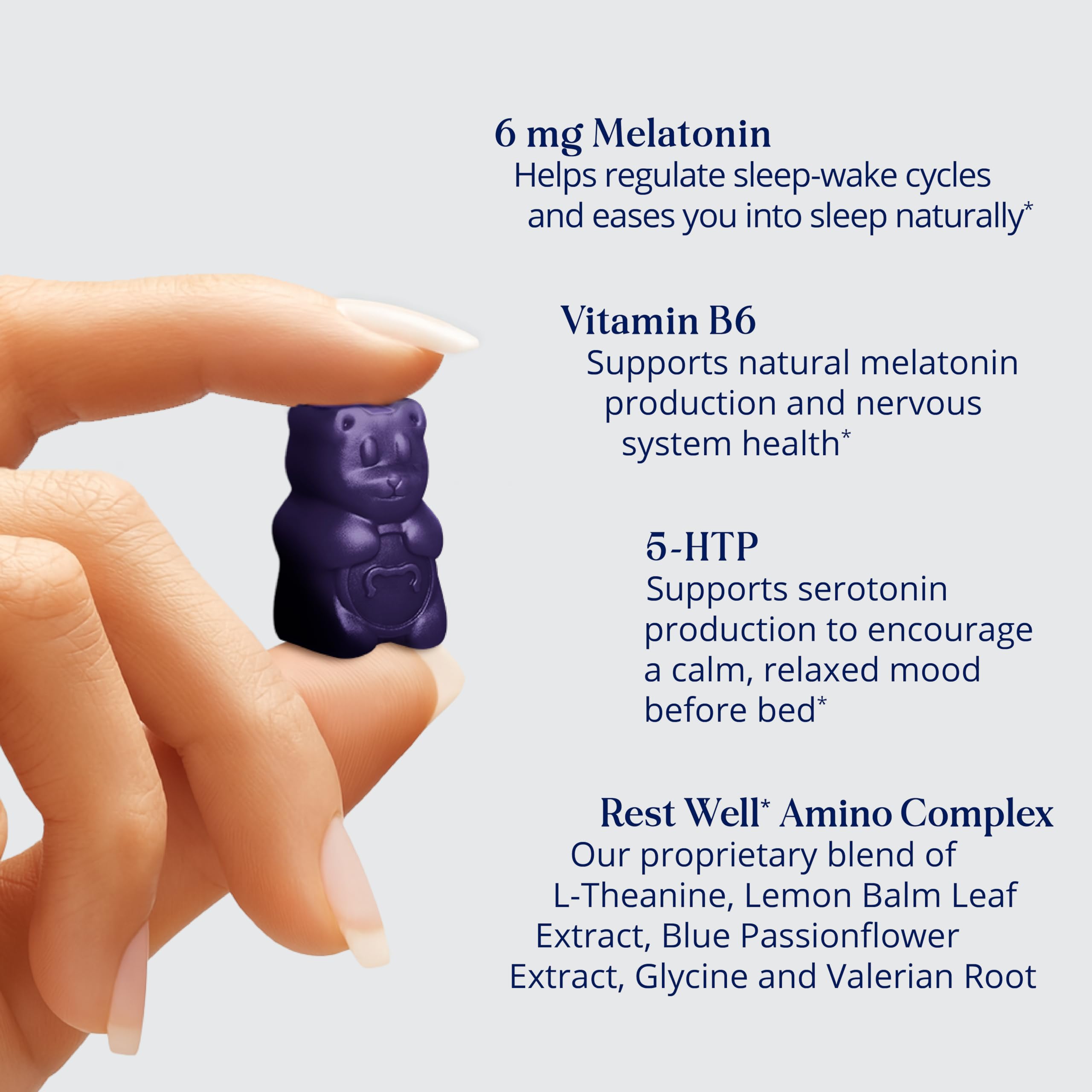 Close-up of Berry-flavored Sleep Gummy showing chewy texture for nightly use.