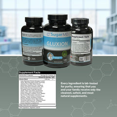 SugarMD GLUXION ingredients herbs natural blend visible in herbal imagery.