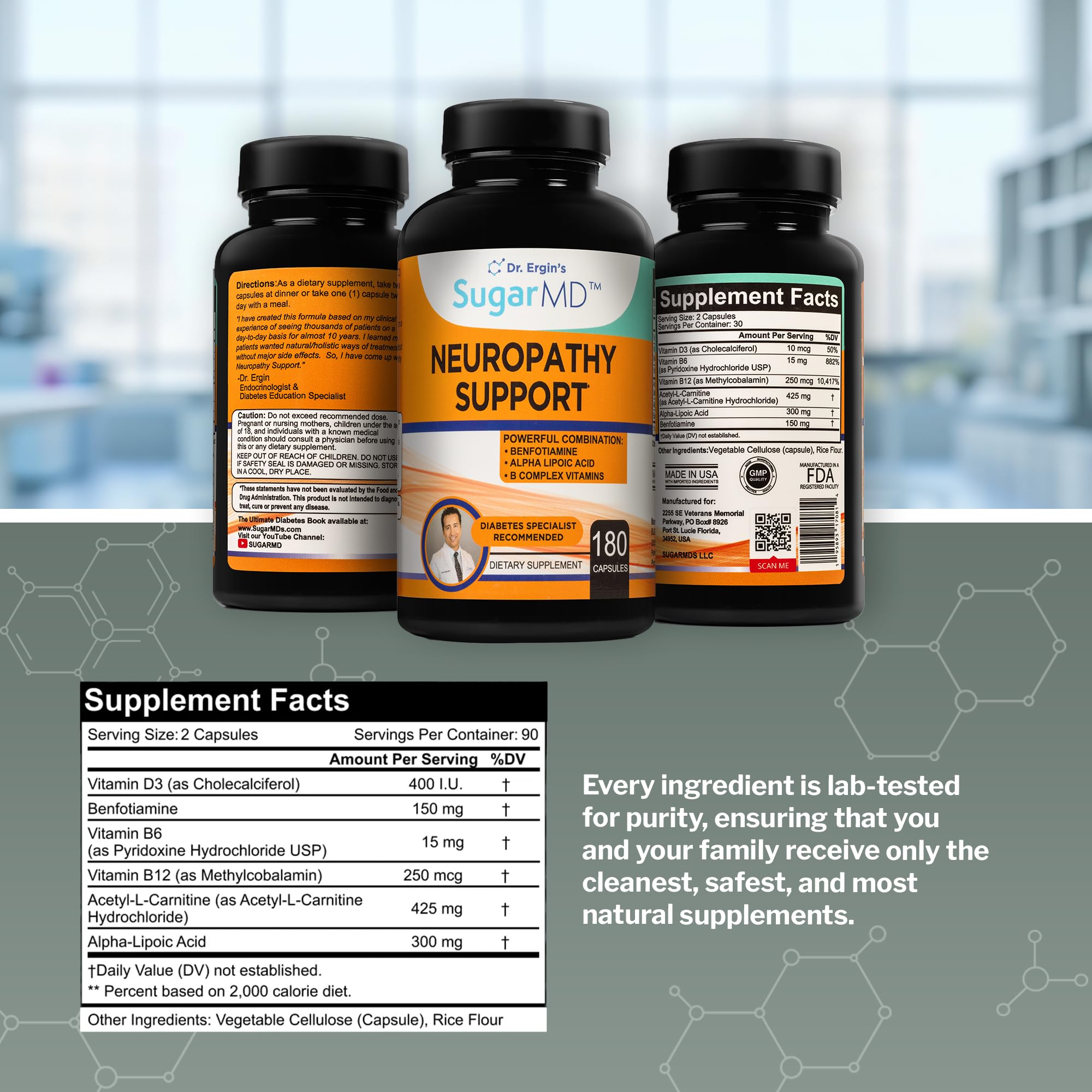 SugarMD Neuropathy GMP FDA-registered facility badge signals quality origins.