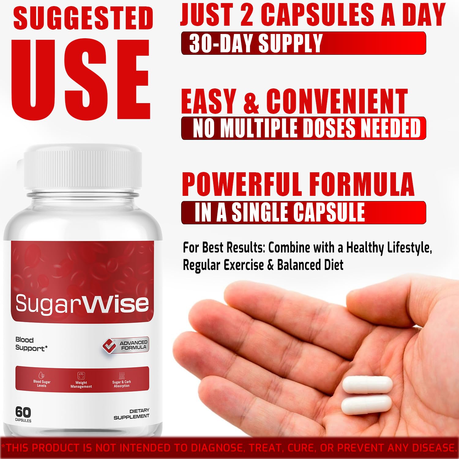 SugarWise capsules dispensed on palm for on-the-go use