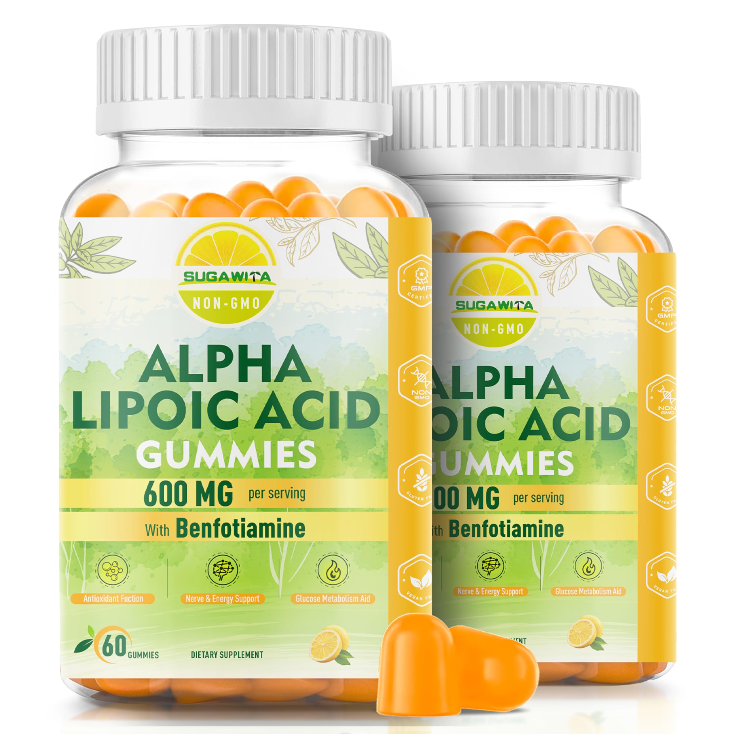 SUGAWITA Alpha Lipoic Acid bottle showing 600 mg potency for daily support.