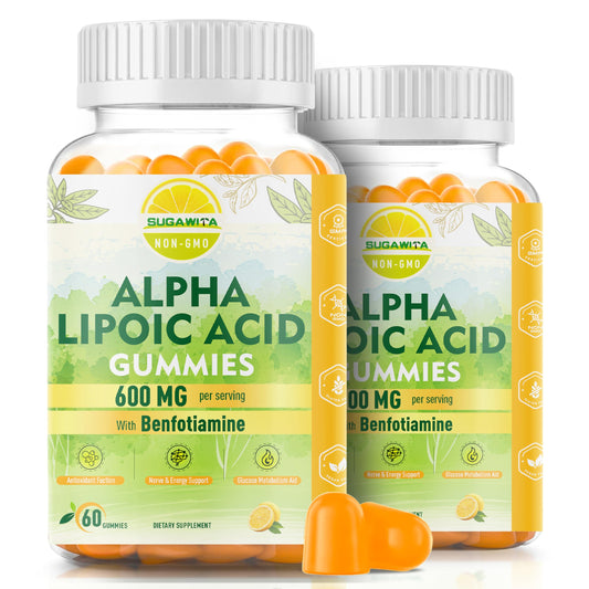 SUGAWITA Alpha Lipoic Acid bottle showing 600 mg potency for daily support.