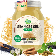 SumDIP Sea Moss Gel bottle front shows the 16-in-1 formulation for daily wellness.