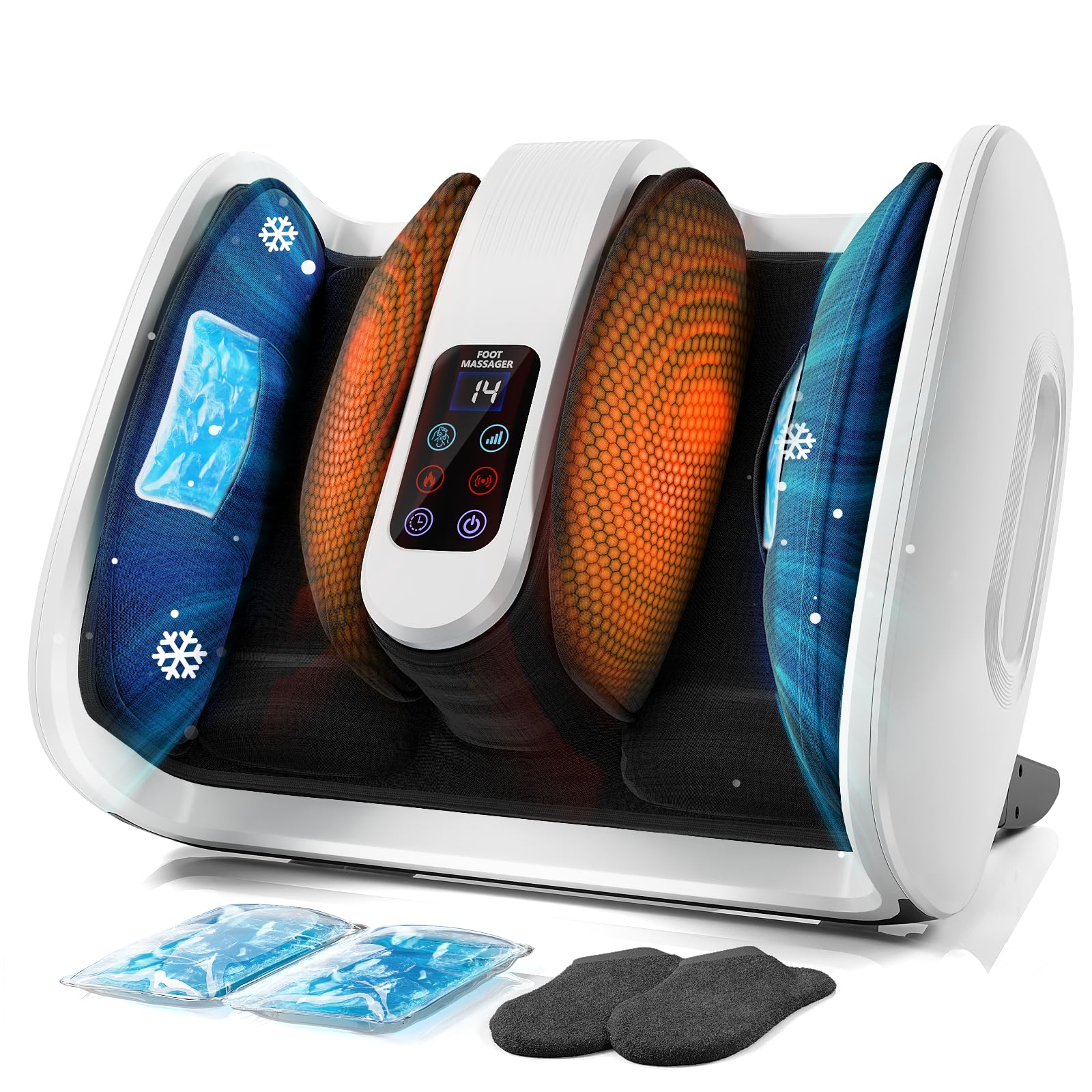 SUMELL foot massager with heat and ice in use for soothing recovery.