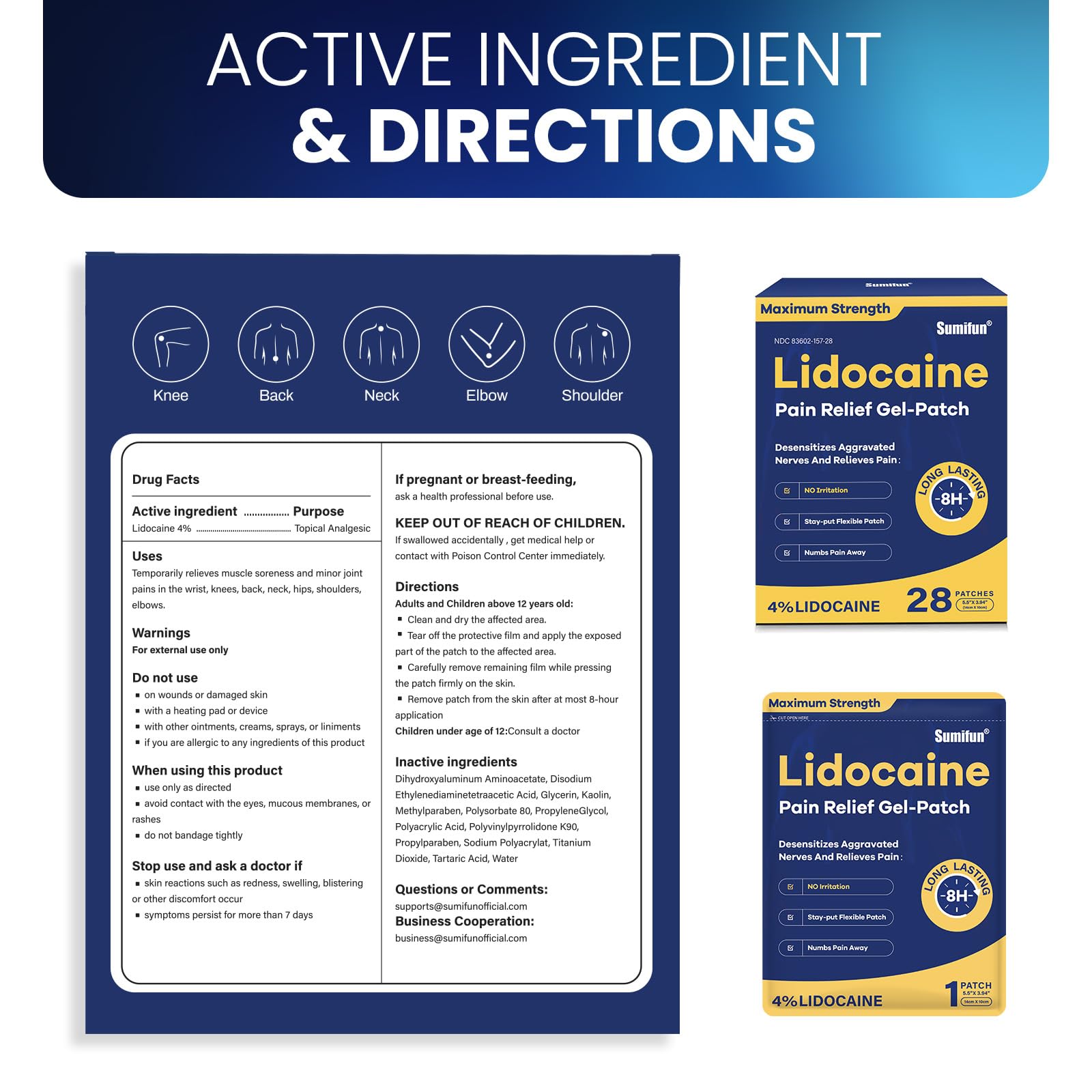 Sumifun 28-count lidocaine patches box for ongoing relief