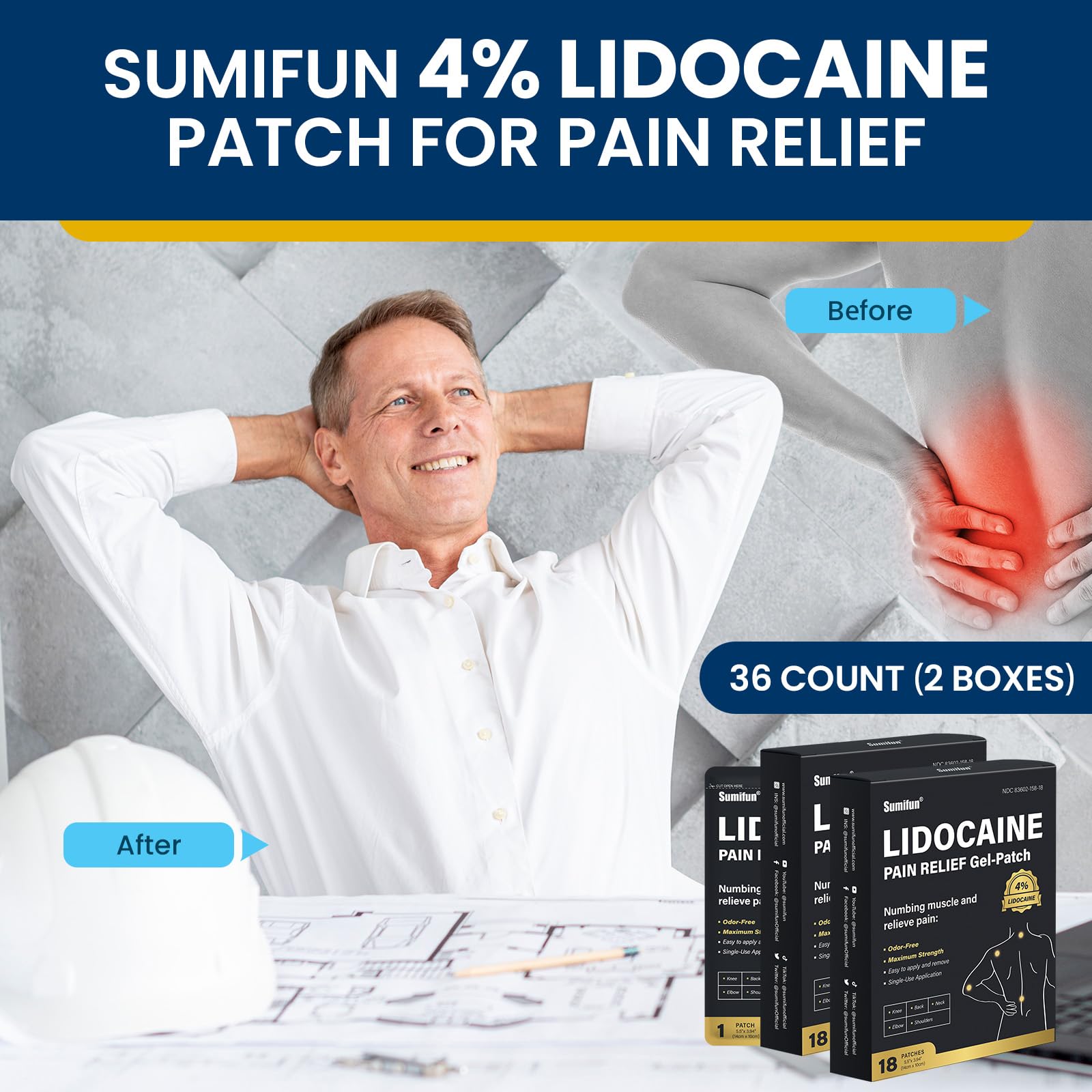 Sumifun 4% lidocaine patch on the neck helps manage tension.