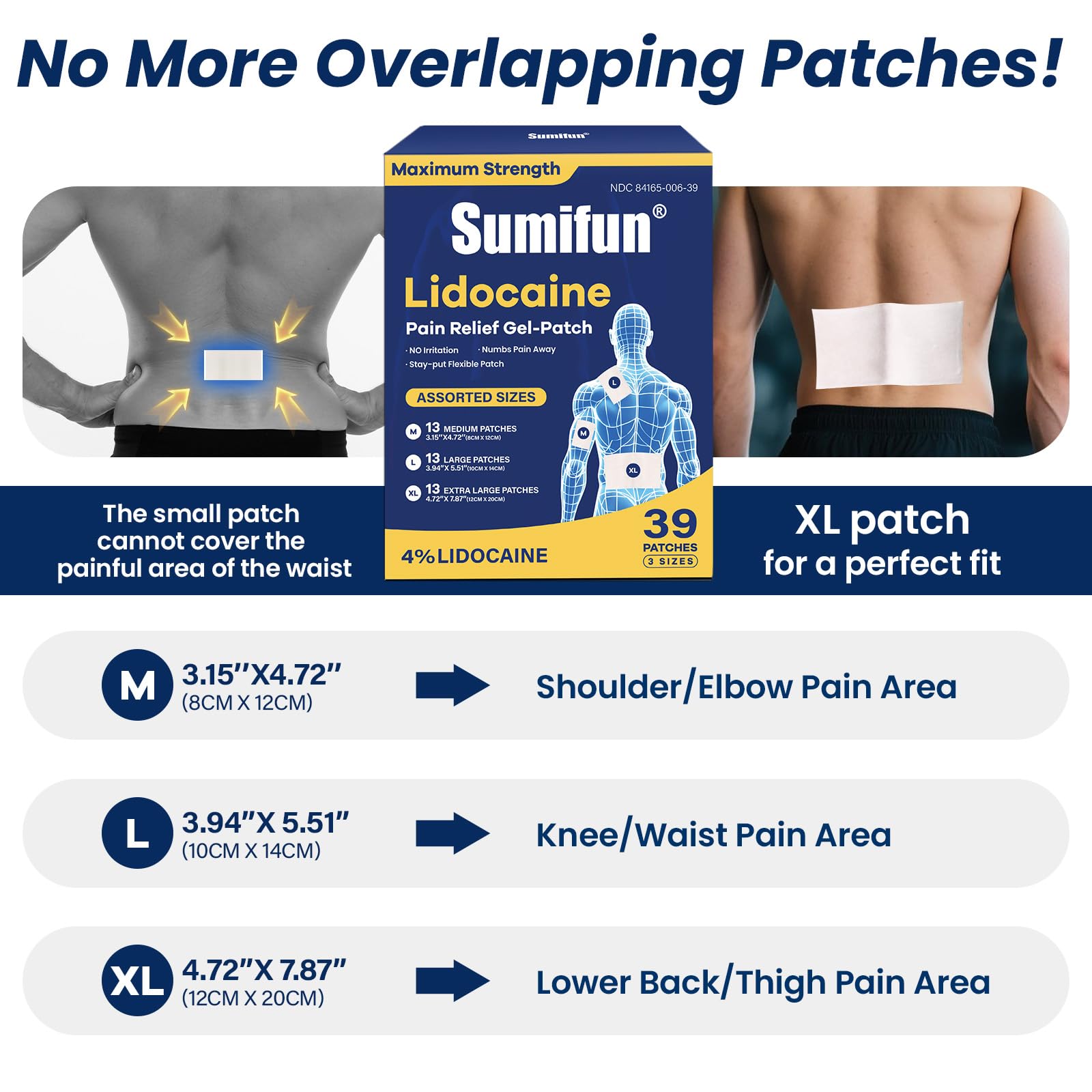 Sumifun knee-shoulder patch aids joint relief with focused lidocaine.