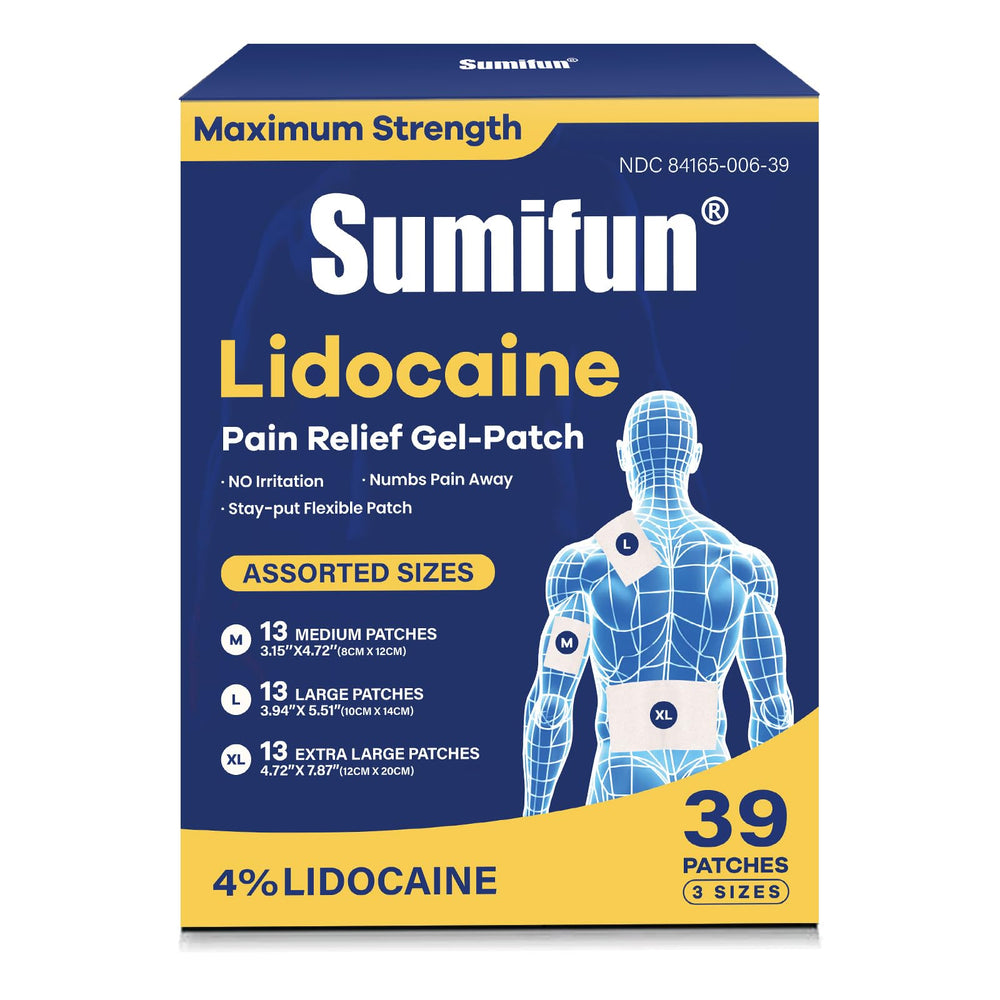 Sumifun 4% lidocaine patches multi-size kit pack offers versatile, targeted relief options.
