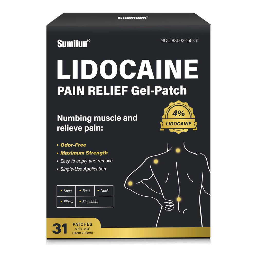 Sumifun 4% lidocaine patches packaging display for quick pain relief