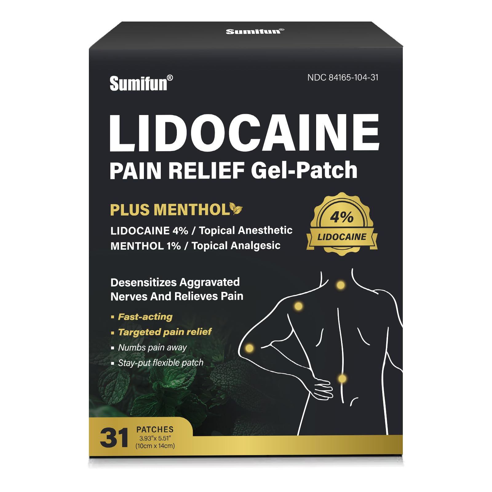 Sumifun lidocaine-menthol patch on back-shoulder area for targeted pain relief