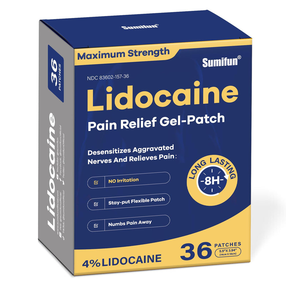 Sumifun lidocaine patch on back provides flexible coverage for muscle relief.