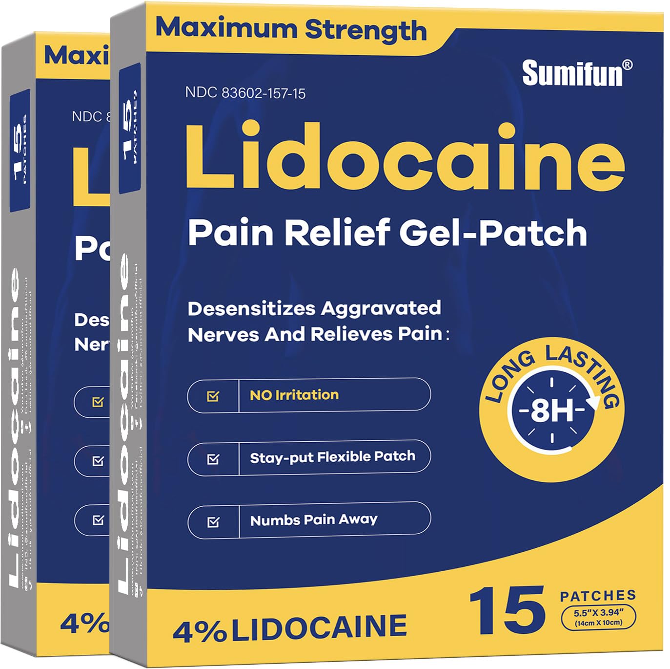 Sumifun lidocaine patch applied to back and shoulder for targeted temporary relief