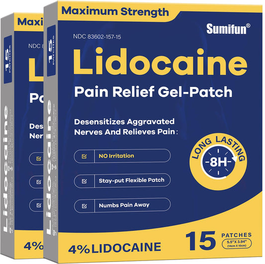 Sumifun lidocaine patch applied to back and shoulder for targeted temporary relief